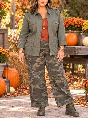 Rachel Hollis Women's Utility Jacket, Olive Green 1X